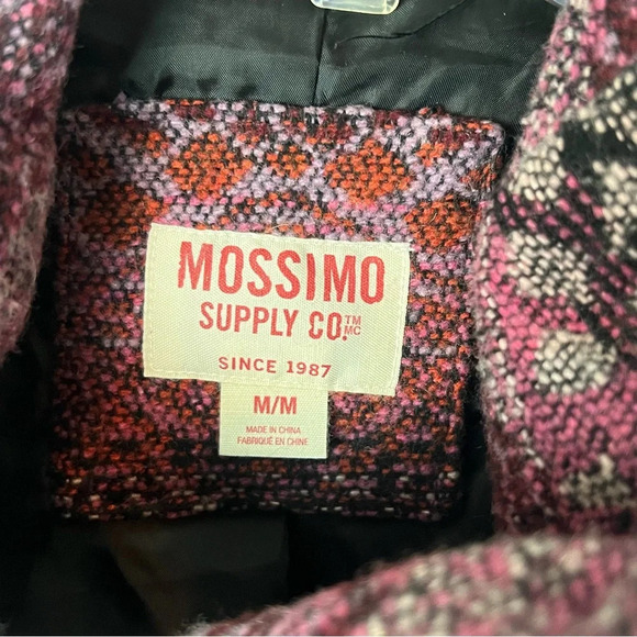 Target Mossimo Tapestry Winter Coat Belt Hood Purple Pockets Fair Isle Medium - Picture 6 of 13